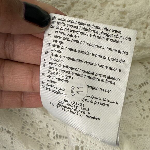 Odd Molly 337 Cardigan Sz 2 (Med) Cream Pointelle Knit Front Tie Dainty Fairy - Picture 14 of 15